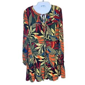 New Daniel Rainn Multi Color Tropical Print Long Sleeve‎ Shirt Dress Sz Petite M